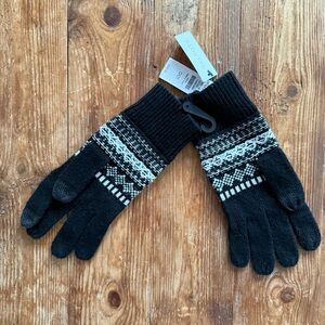 Talbots‎ Women’s Merry Fair Isle Gloves with Tech Touch Black/White OS NWT.